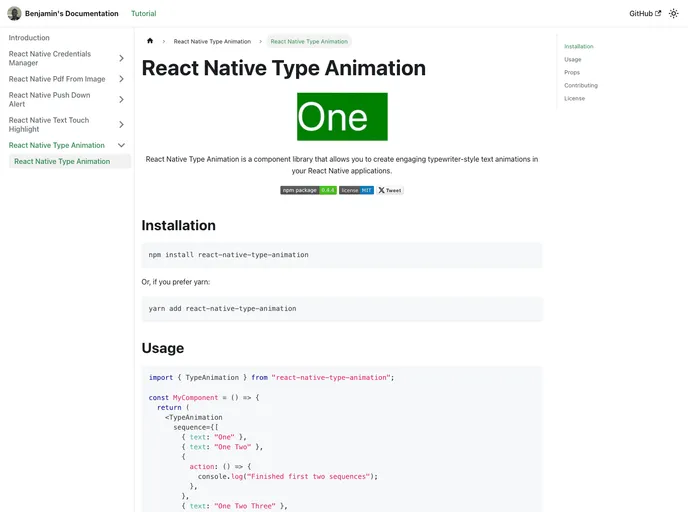 screenshot of React Native Type Animation
