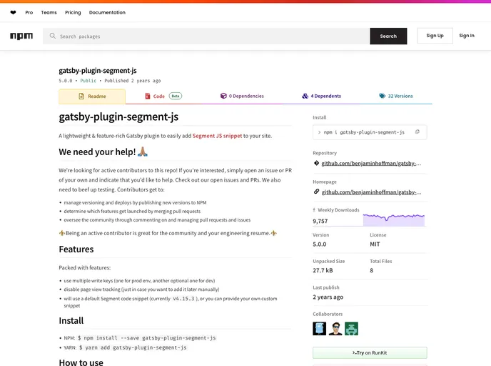 screenshot of Gatsby Plugin Segment Js
