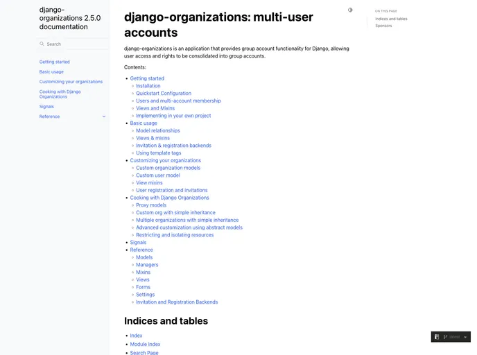 screenshot of Django Organizations