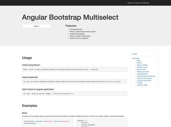 screenshot of Angular Bootstrap Multiselect