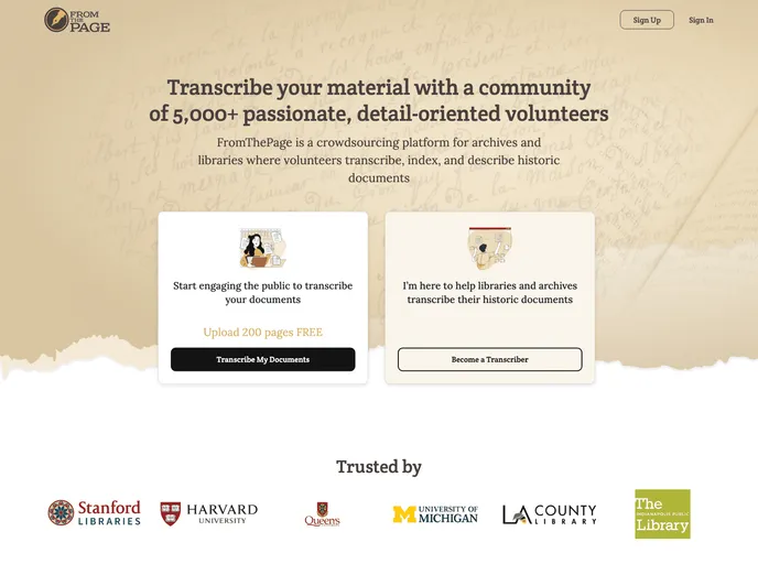 screenshot of Fromthepage