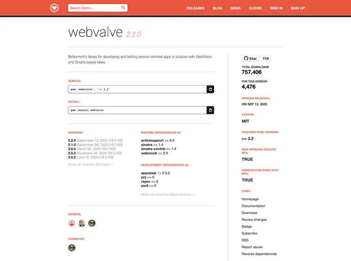 screenshot of Webvalve