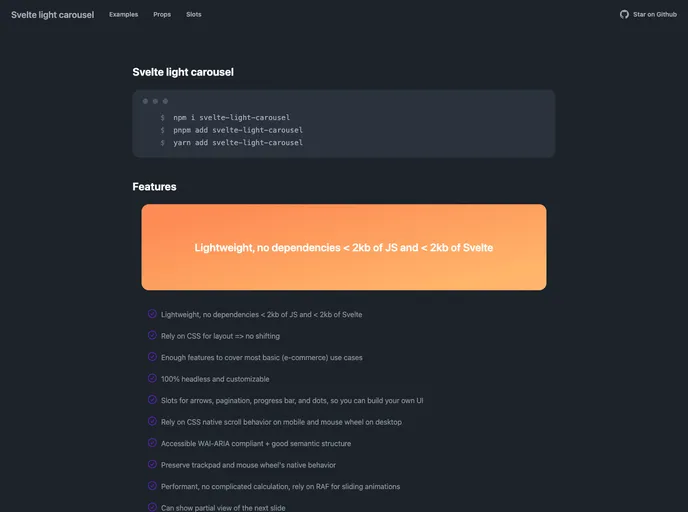 screenshot of Svelte Light Carousel