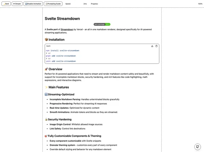Svelte Streamdown screenshot