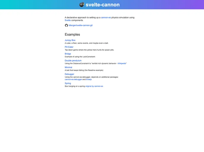 screenshot of Svelte Cannon