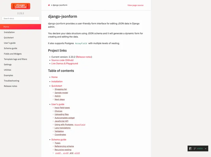 screenshot of Django Jsonform