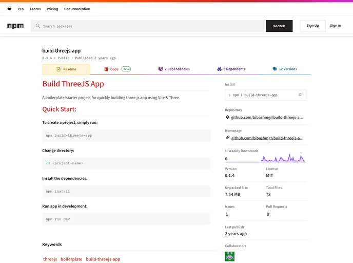 screenshot of Build Threejs App