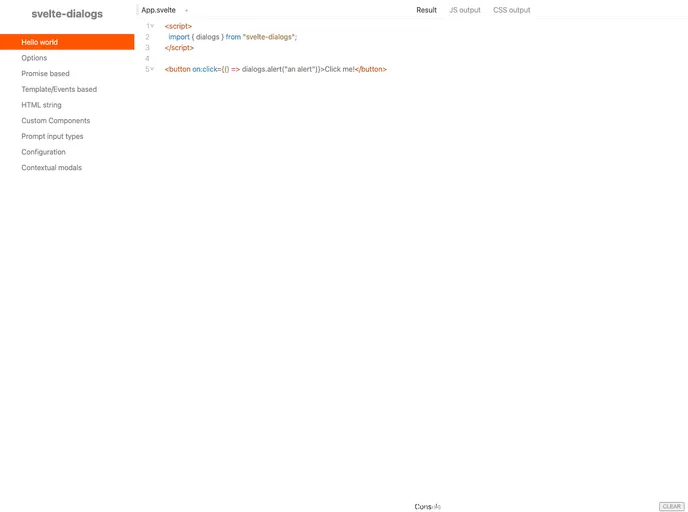 screenshot of Svelte Dialogs