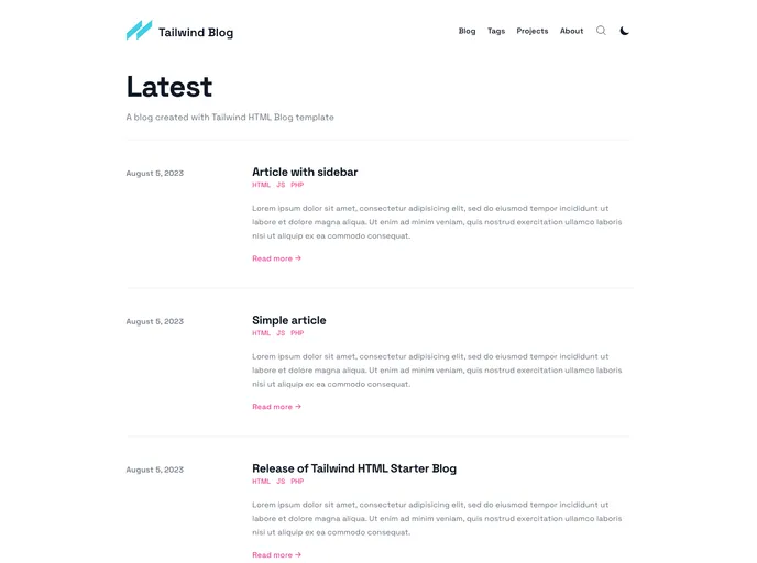 Tailwind Blog Template screenshot