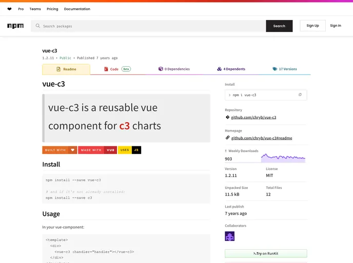 screenshot of Vue C3