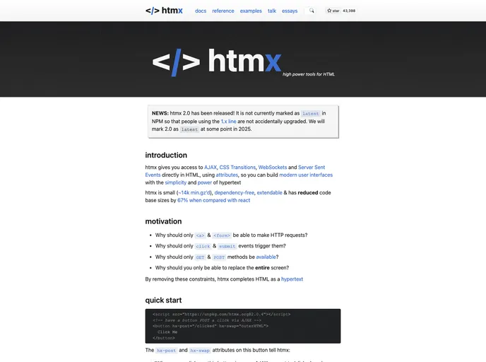 screenshot of Htmx