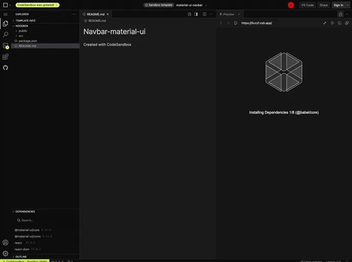 screenshot of Navbar Material UI