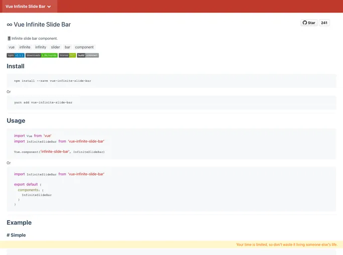 Vue Infinite Slide Bar