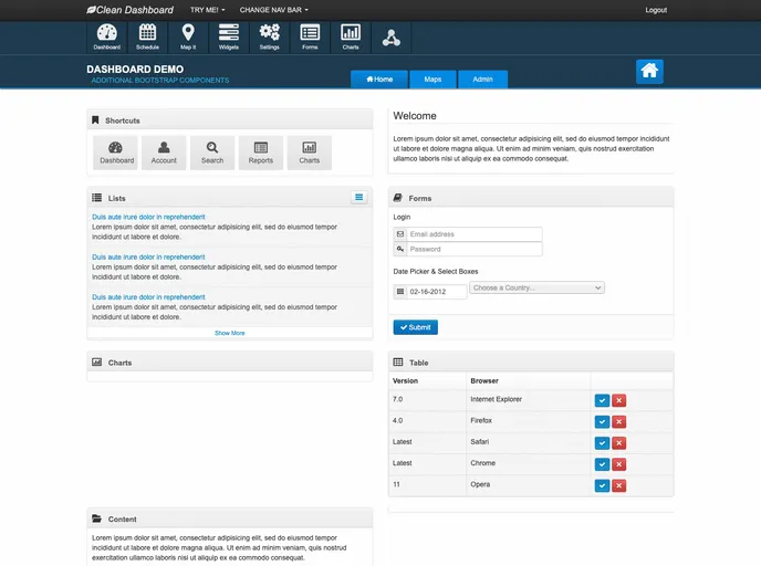 screenshot of Bootstrap Clean Dashboard Theme