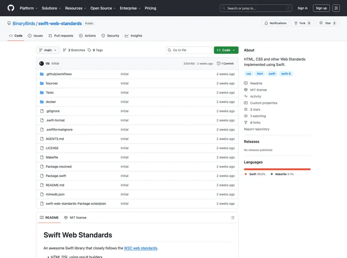 screenshot of Swift Html