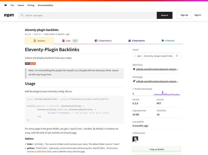 screenshot of Eleventy Plugin Backlinks
