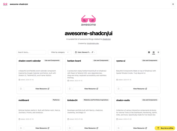 screenshot of Awesome Shadcn UI Site