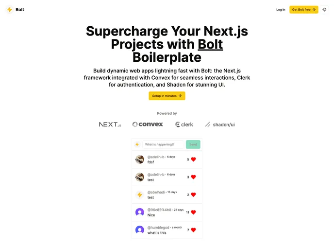 screenshot of Bolt Boilerplate Nextjs