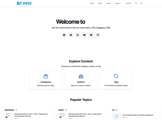 screenshot of Bitdoze Astro Theme