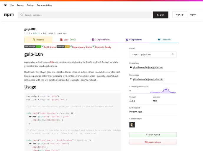 screenshot of Gulp L10n