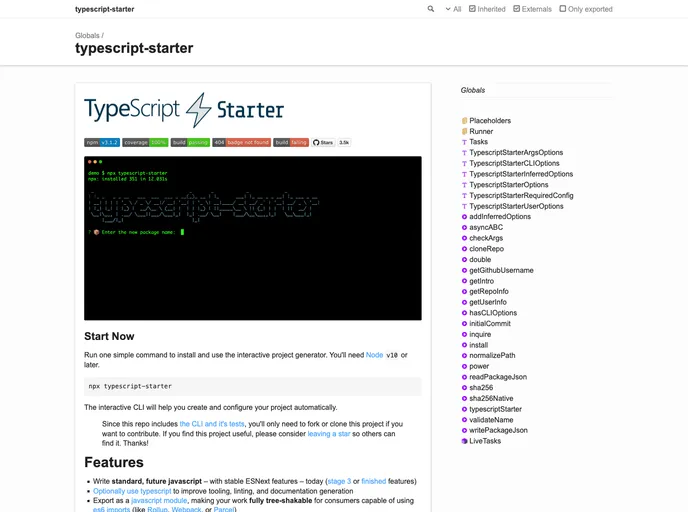 screenshot of Typescript Starter
