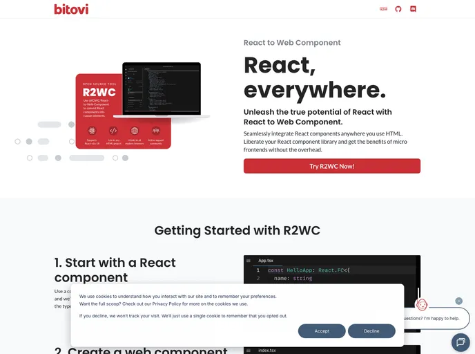 screenshot of React To Web Component