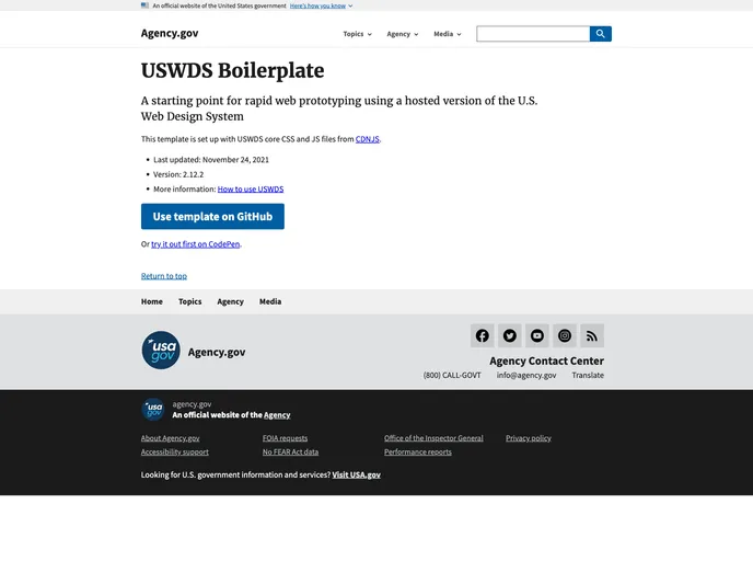 screenshot of Uswds Boilerplate