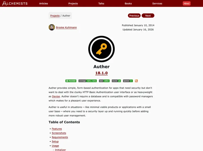 screenshot of Auther