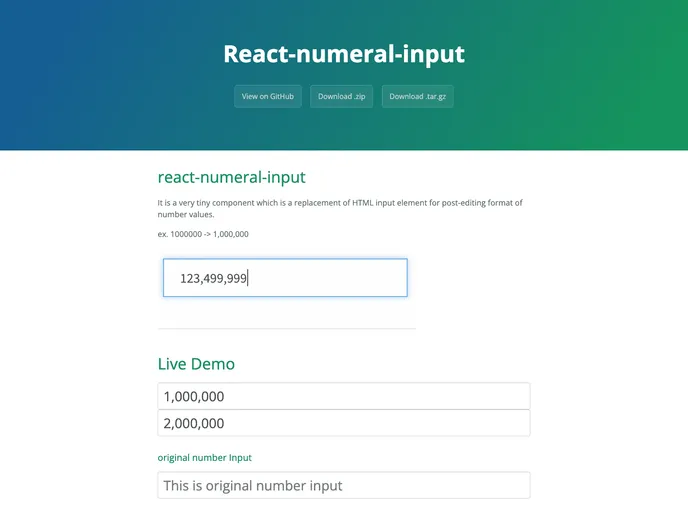 screenshot of React Numeral Input