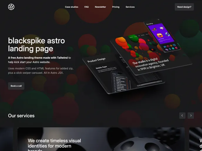 screenshot of Blackspike Astro Landing Page