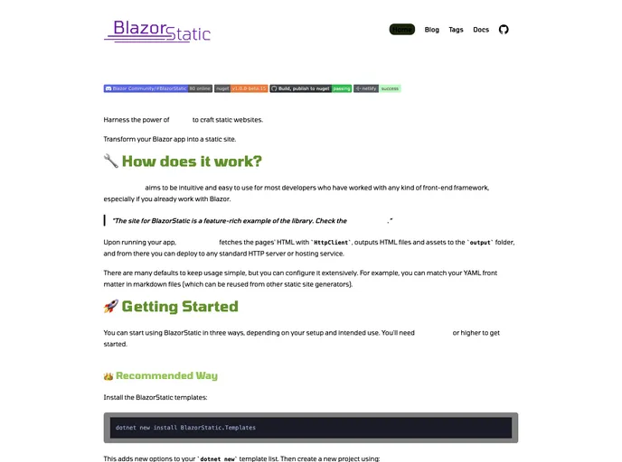 screenshot of BlazorStatic