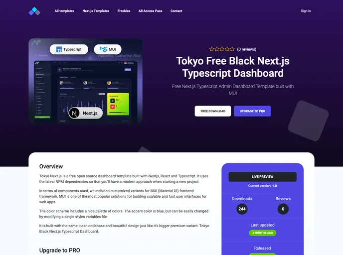 screenshot of Tokyo Free Black Nextjs Admin Dashboard