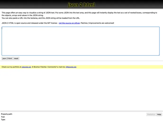 screenshot of Json2html