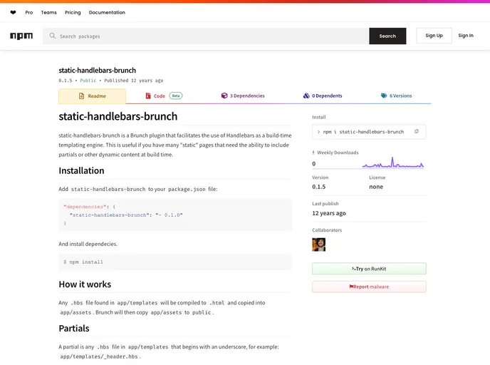 screenshot of Static Handlebars Brunch