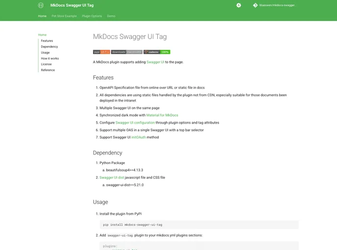 screenshot of Mkdocs Swagger UI Tag