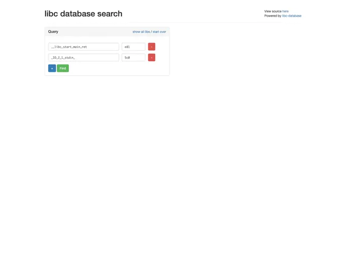 screenshot of Search Libc