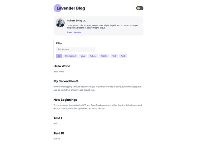 screenshot of Gatsby Starter Lavender