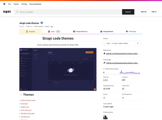 screenshot of Strapi Code Themes