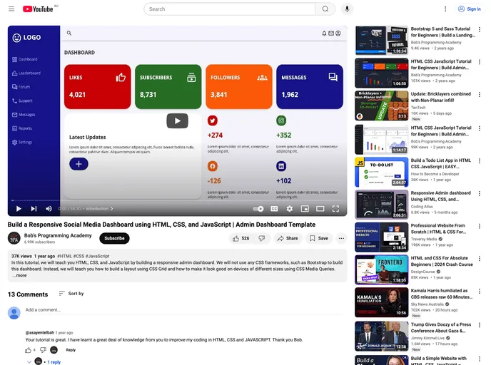 screenshot of Social Media Dashboard