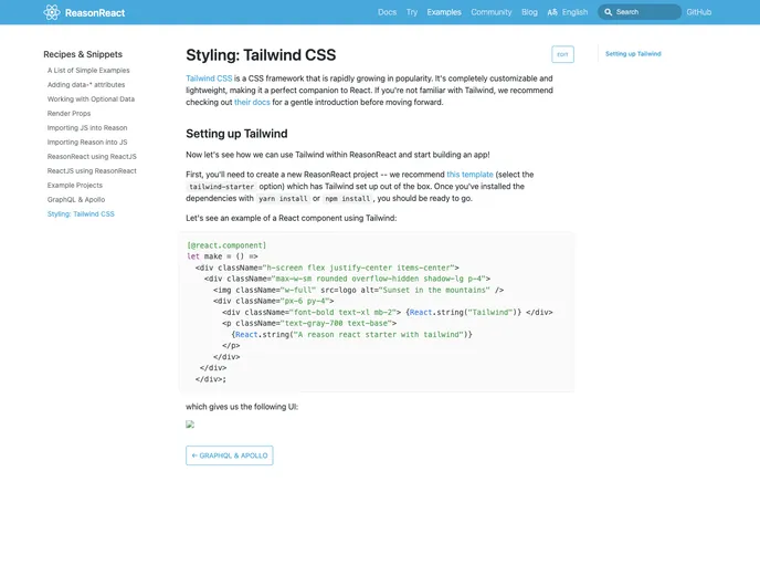 screenshot of Create Reason React Tailwind