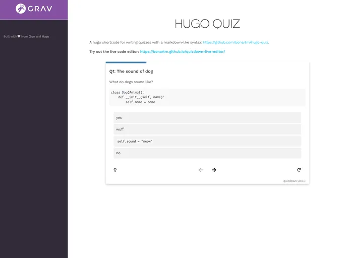 screenshot of Hugo Quiz