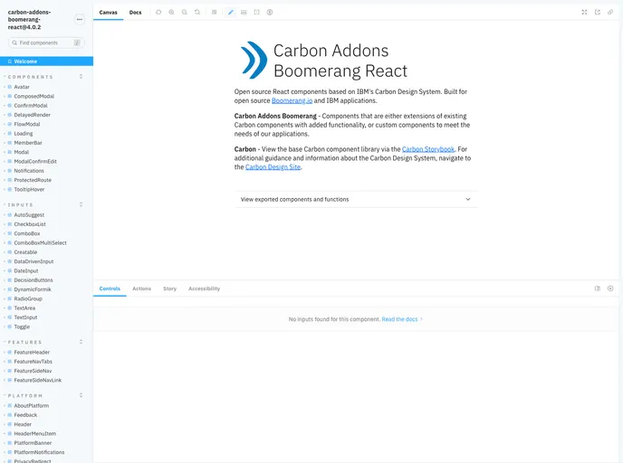 screenshot of Carbon Addons Boomerang React