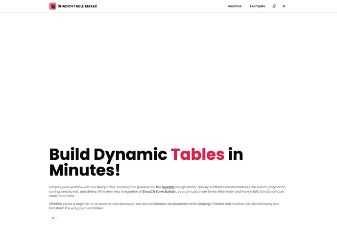 screenshot of ShadCN Table Maker