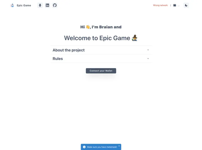 screenshot of Buildspace Epic Game UI