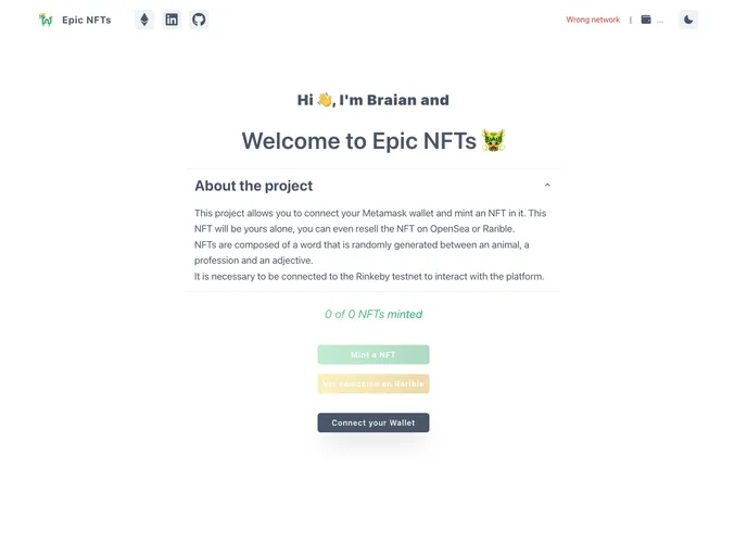 screenshot of Buildspace Epic Nfts UI