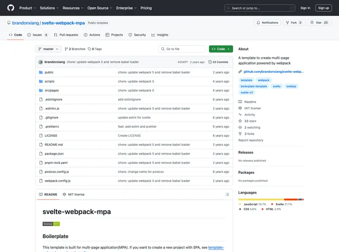 screenshot of Svelte Webpack Mpa