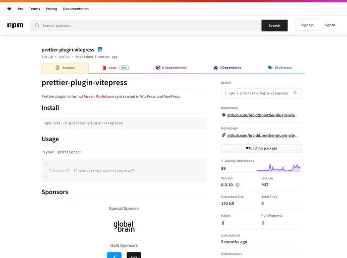 screenshot of Prettier Plugin Vitepress