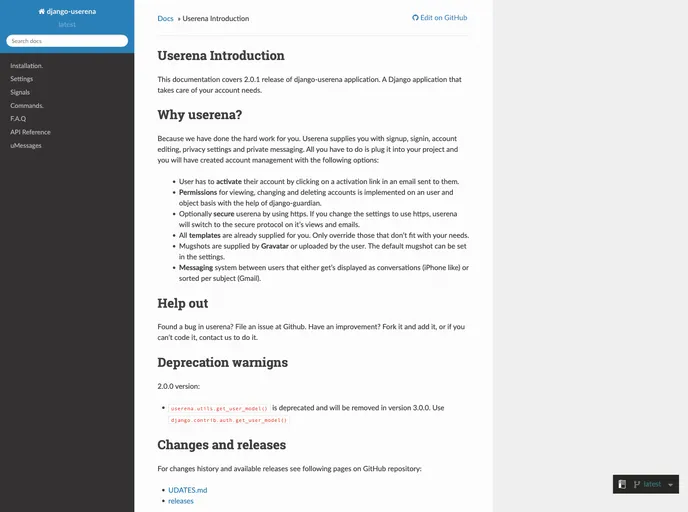 screenshot of Django Userena