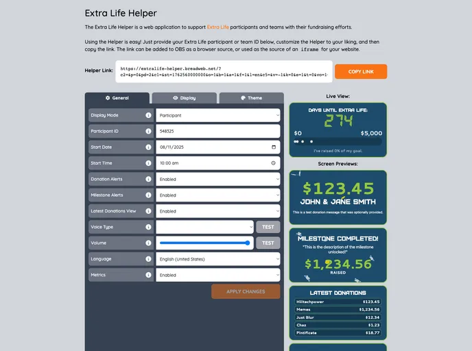screenshot of Extralife Helper