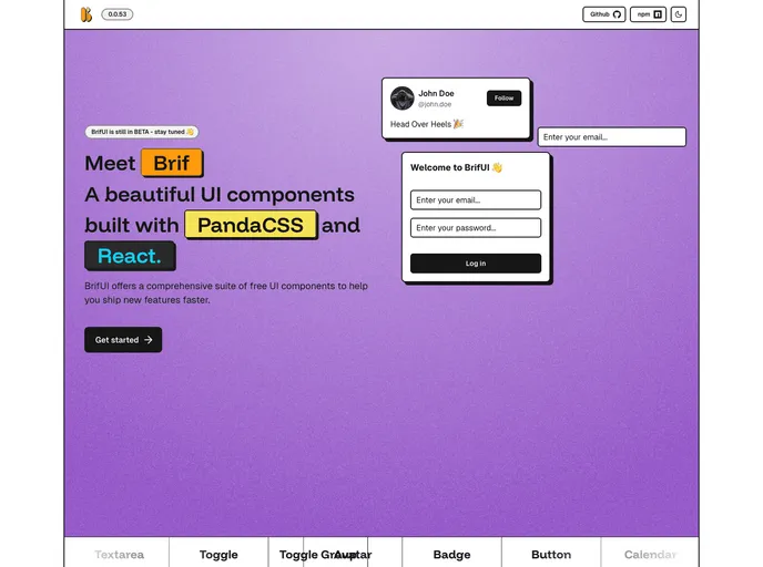 screenshot of Brif UI